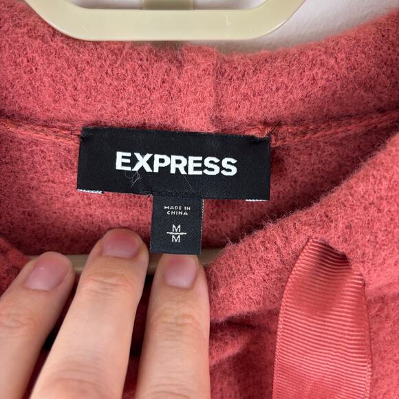 Express Hoodie Sweater puff sleeve Medium dusty rose pink cozy - Picture 9 of 10